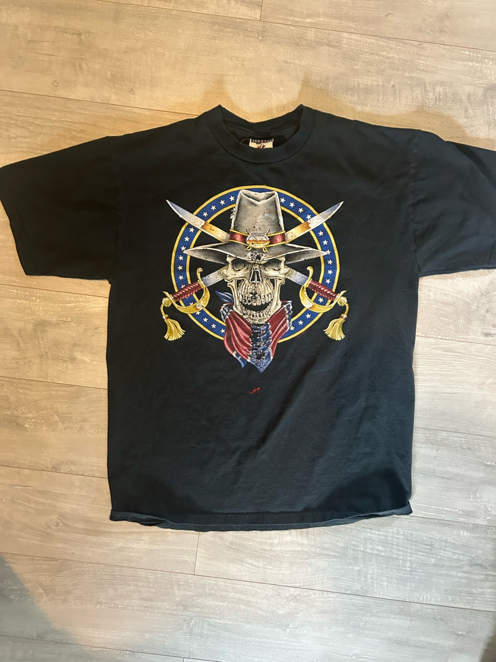 Vintage Skull Top Hat Crossed Swords T-Shirt Patriotic Graphic